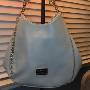 White summer leather Bebe hobo bag.